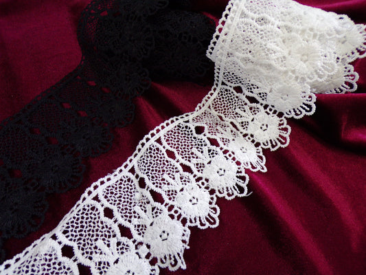 Elegant Guipure Lace Trim 70 mm Black White Sewing Ribbon Craft Dress, poly lace, floral lace, vintage lace