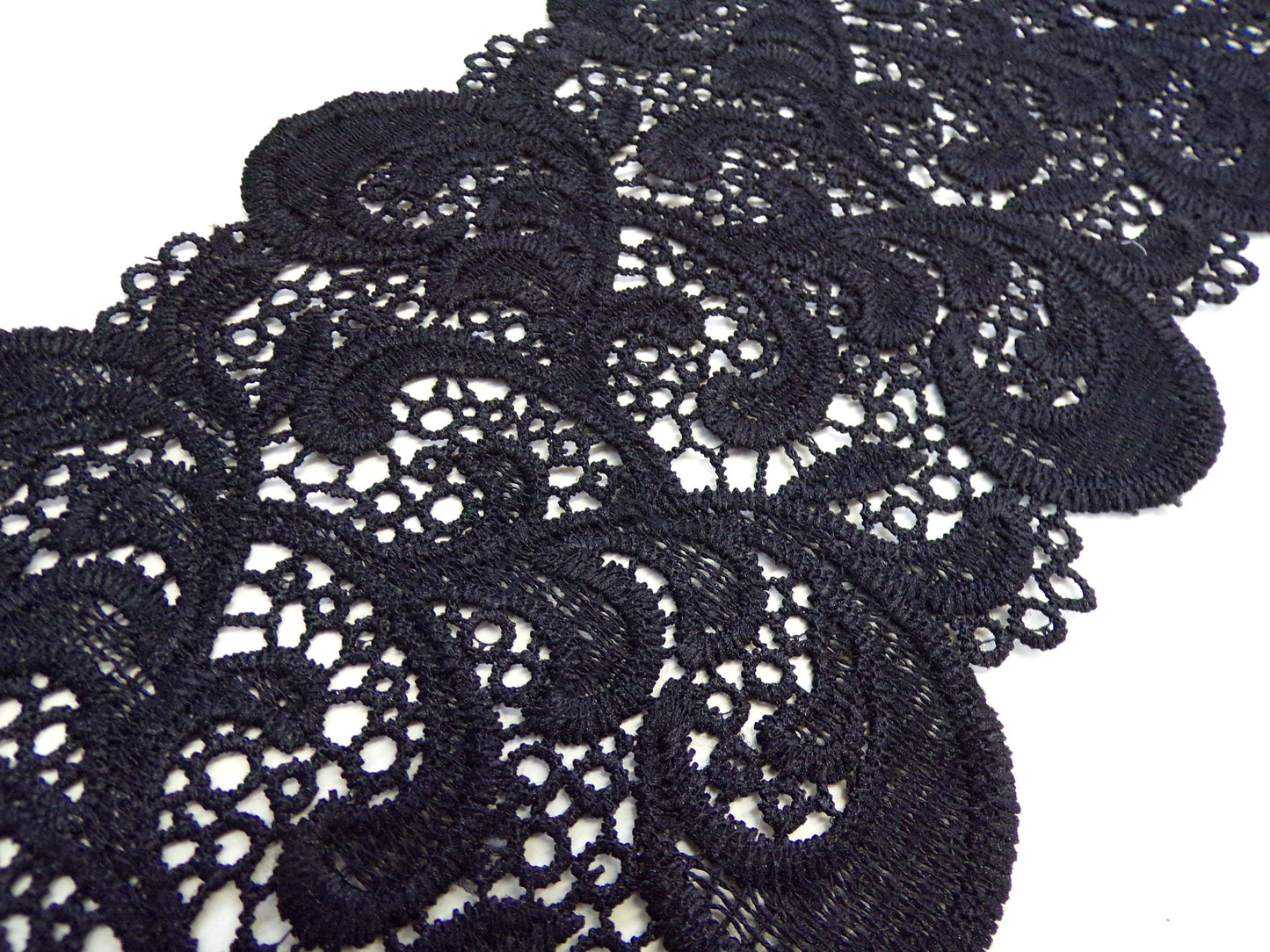 Vintage Style Black Cotton Lace Trim 13.5cm - heavy weight thick quality, black lace, floral lace, poly lace, fashion lace, couture lace