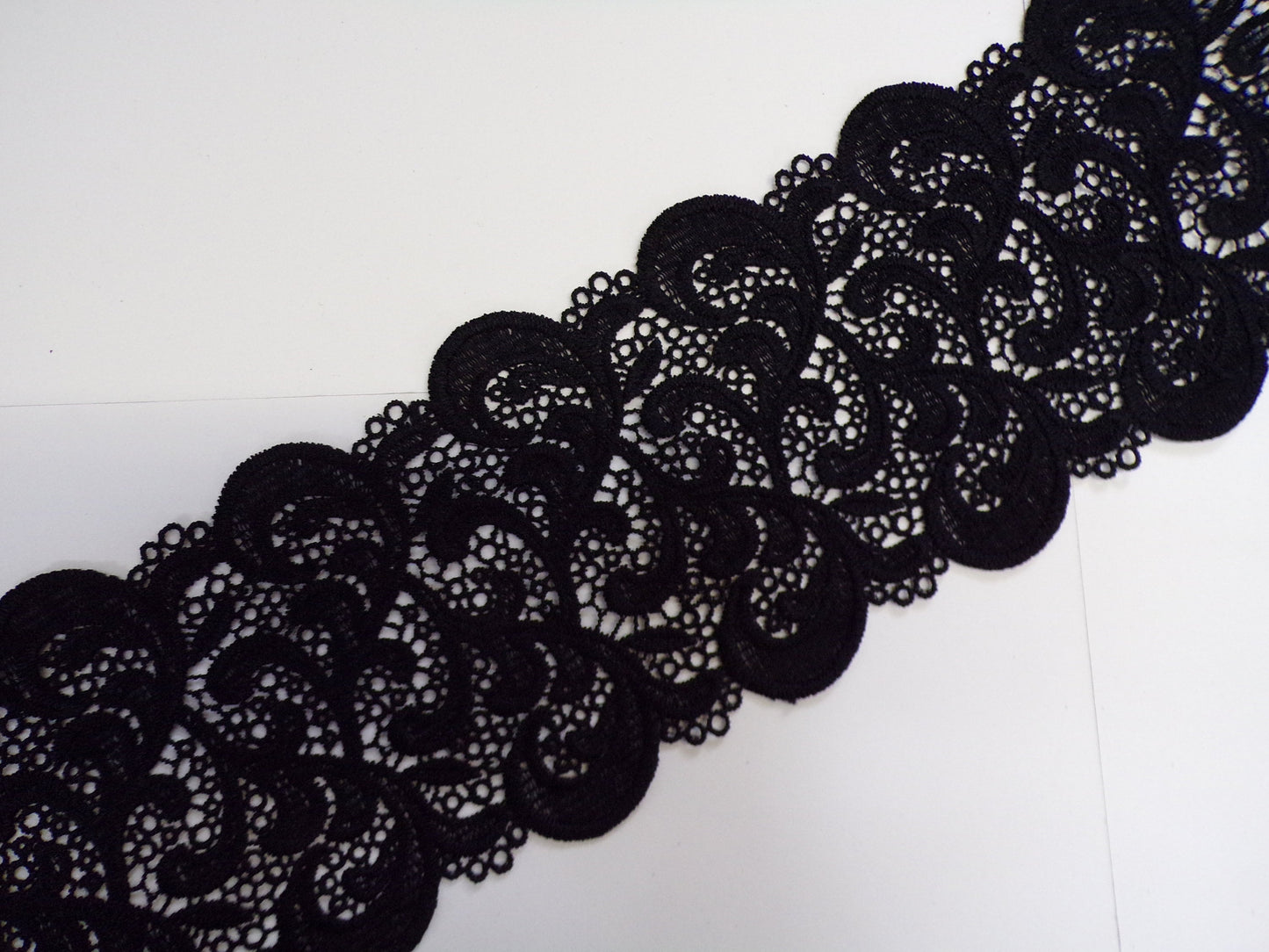Vintage Style Black Cotton Lace Trim 13.5cm - heavy weight thick quality, black lace, floral lace, poly lace, fashion lace, couture lace