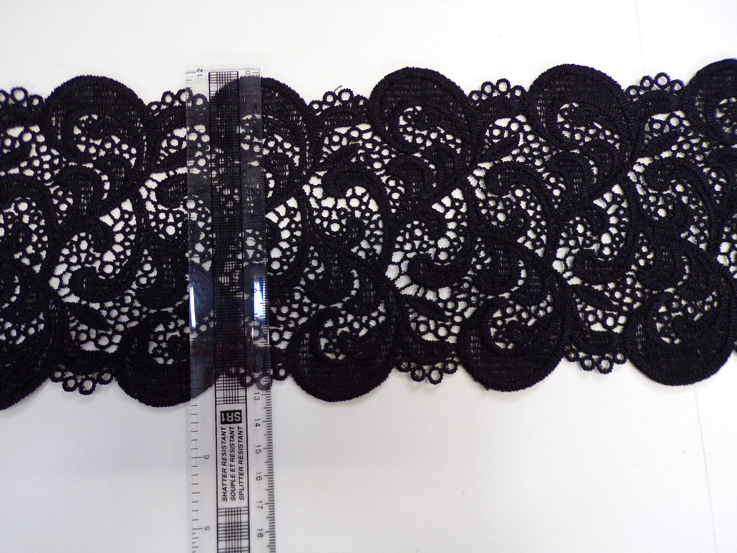 Vintage Style Black Cotton Lace Trim 13.5cm - heavy weight thick quality, black lace, floral lace, poly lace, fashion lace, couture lace