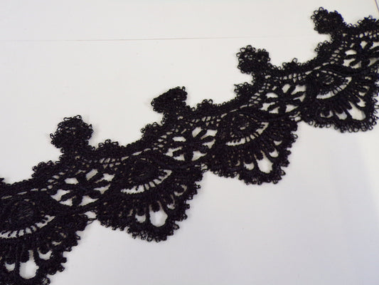 1mtr,  Black Guipure Lace Trim 8.5 cm, Decorative Trim, French Lace for Tops, Dresses, Lingerie, Sewing Craft, lace, black lace