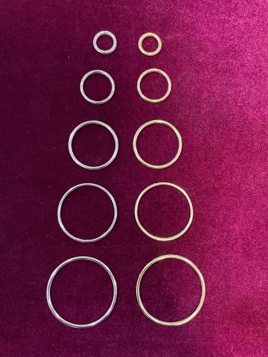 5 sizes - Solid Metal Hoop Rings - Silver and Gold, metal rings, metal hoops, solid rings, napkin rings, swimwear rings, rings, metal buckle
