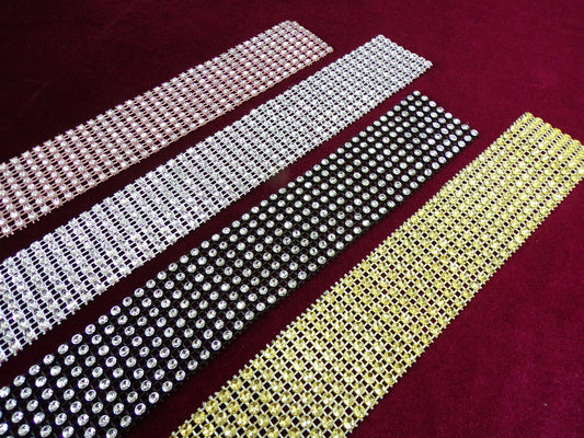 1 Mtr, Imitation Diamante Trim, 40mm tape, 4 colours, easy to sew diamanté, 8 row diamanté look, decoration, embellishment