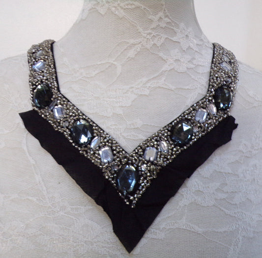 Black Beaded Neck Trim, jewel neck trim, beaded neck trim, diamanté neck trim for dress, top, dancewear, clothing