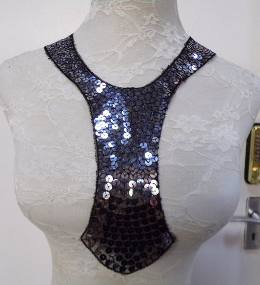 Black Sequin Applique, Sequin Neck Trim, Sequin Lace, Sequin Patch for Dress, Top, Dancewear