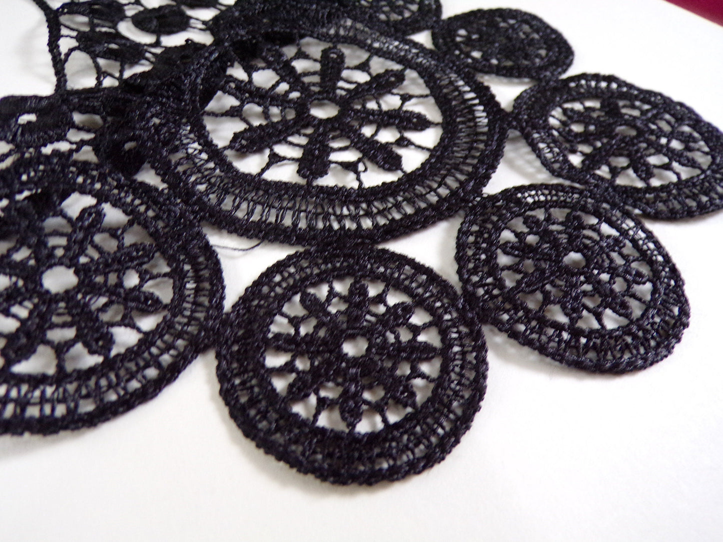 Vintage Style Black Crochet Applique, Boho Trim, Laced Neck Trim,  poly neck trim, vintage neck trim