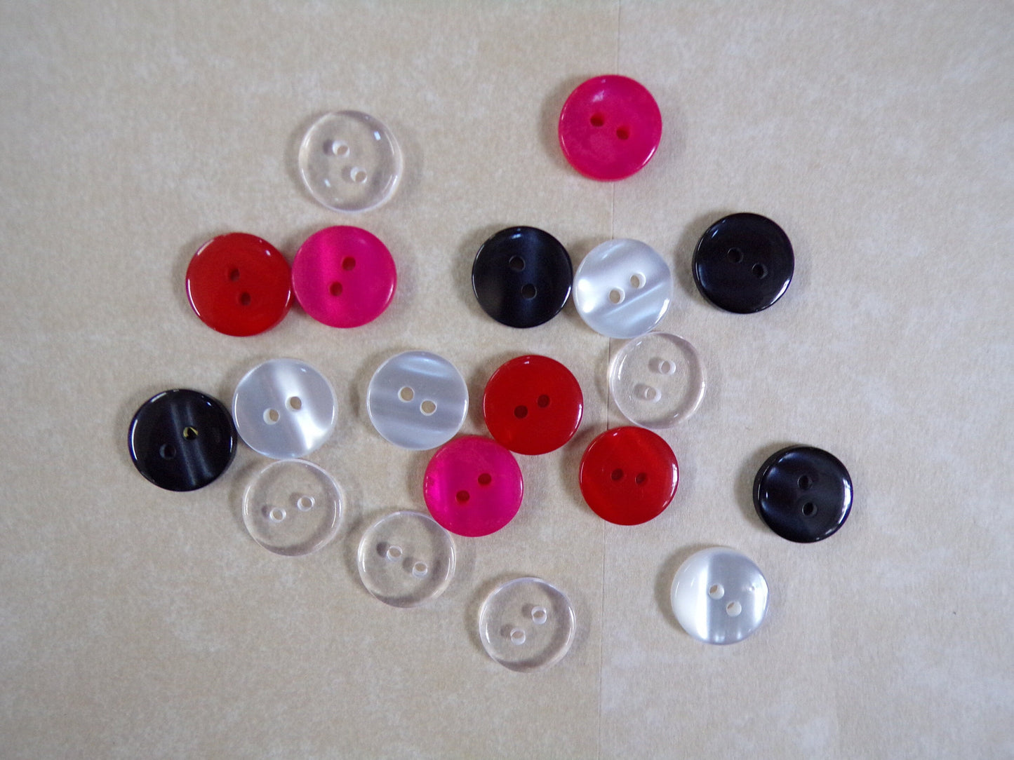 Shirt buttons, 20L 11.5mm Black White Clear Red Pink Colours