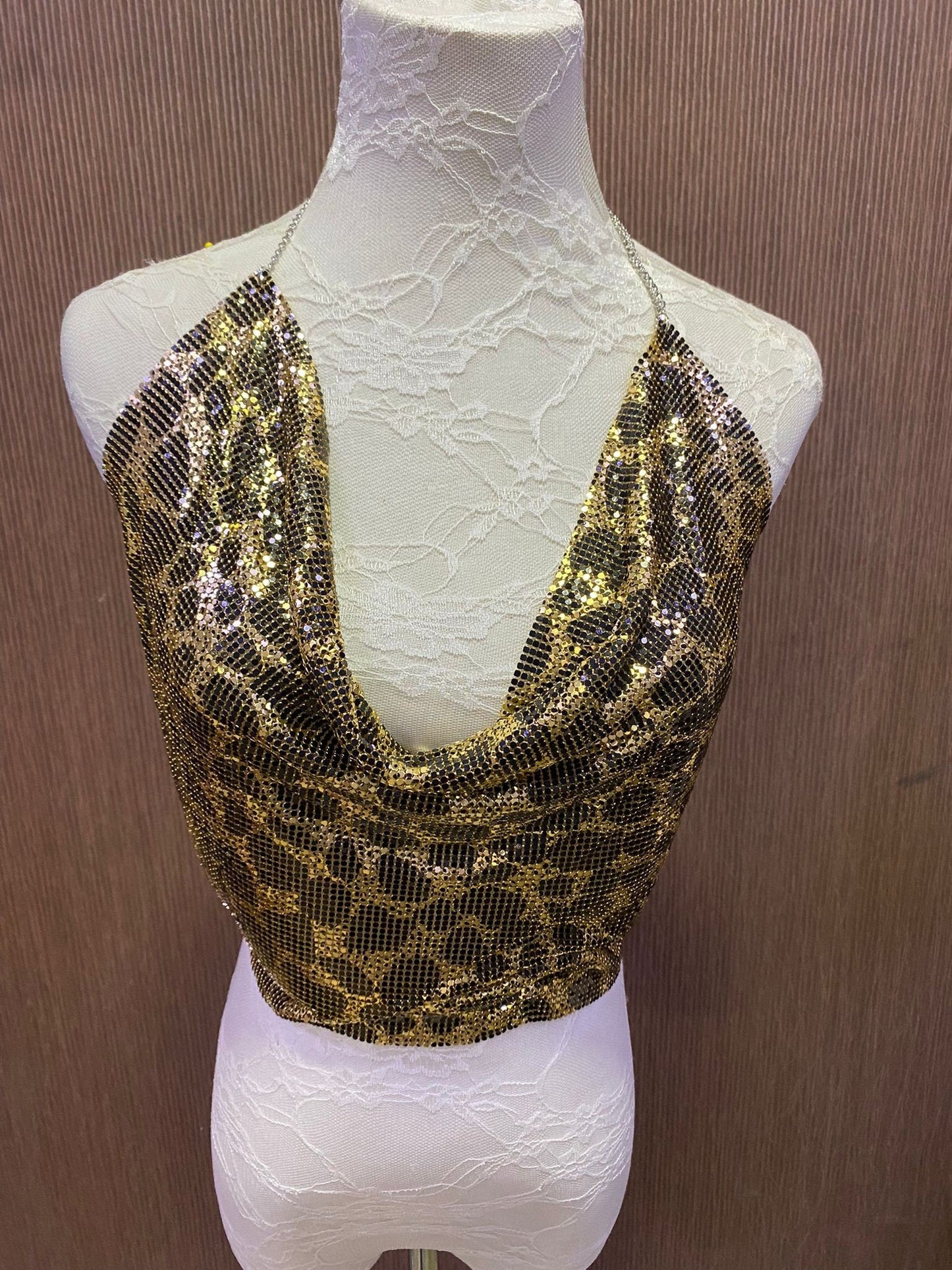 Leopard print Rhinestone Top EXCLUSIVE, leopard top, Crop Top, Metal top, chainmail top, party top