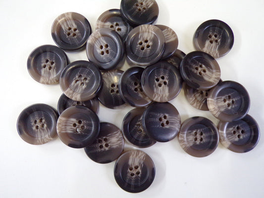 6pcs - Horn Buttons, 4-hole 25mm 40L, large buttons, multi colour buttons, great quality, bone buttons, brown buttons. Horn button, brown