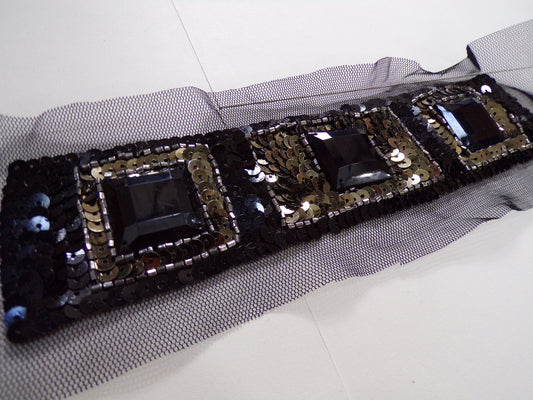 Black Gold Sequin Applique, jewel appliqué, fashion patch, couture Appliqué, sequin appliqué, jewel patch