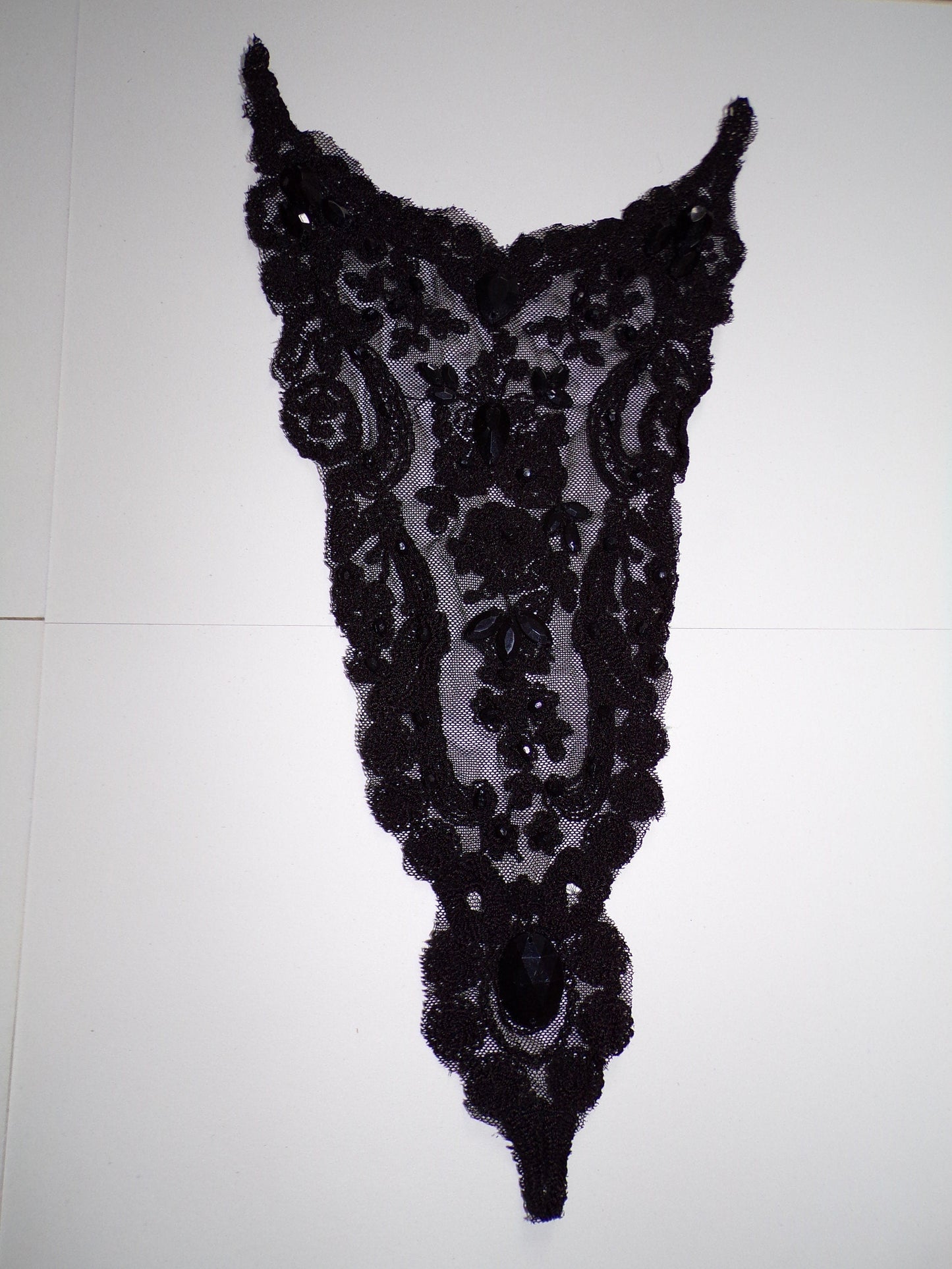 Lace Beaded Black Applique, Sew on Applique for Dancewear, Dresses, Tops, neck trim