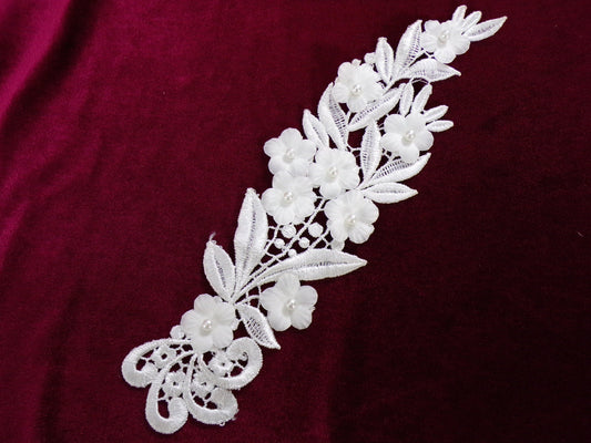 Flower Pearl Lace Applique, Lace Fabric, White / Black Lace Applique Lace Trim, Bridal appliqué, Wedding decor