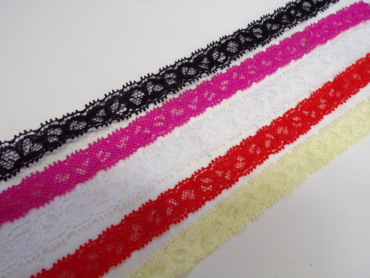 Narrow Stretch Lace Trim 1.5cm wide in 5 colours, lace, stretch lace, lingerie lace, knicker lace, lace