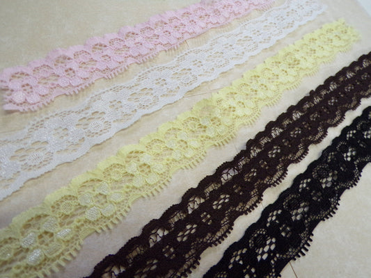 2.5 cm wide Stretch Lace Trim in 5 colours, lace, stretch lace, lingerie lace, fashion lace