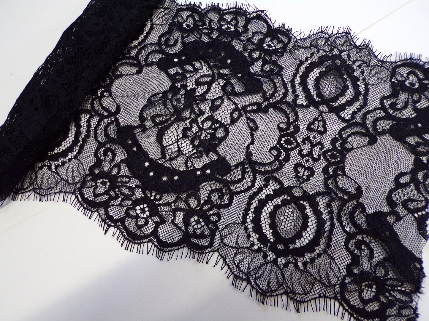 Fine and Delicate Lace, Black or White Eyelash Lace Trim, 20cm wide, eyelash lace