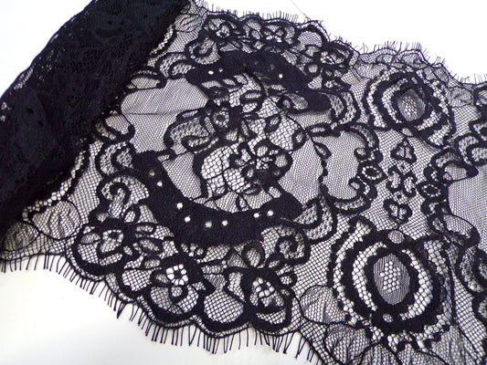 Fine and Delicate Lace, Black or White Eyelash Lace Trim, 20cm wide, eyelash lace