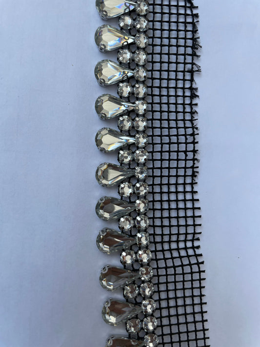 Diamanté teardrop Jewel on mesh, diamanté on mesh, jewel trim, diamanté tape, diamanté jewel