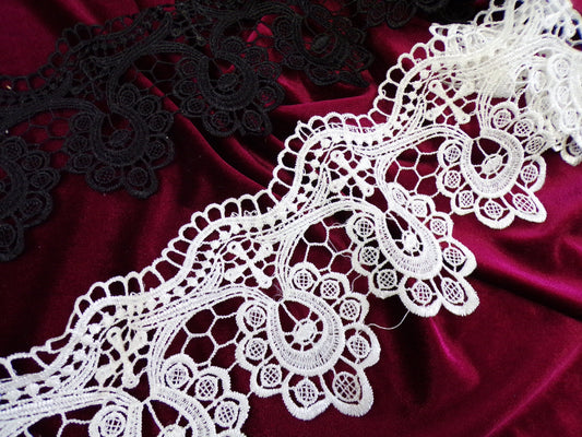 11.5 cm Black White Beautiful Guipure Lace Trim, Embroidered Lace, Decorative Trim for lingerie, tops, dresses, Sewing Craft Dress, lace