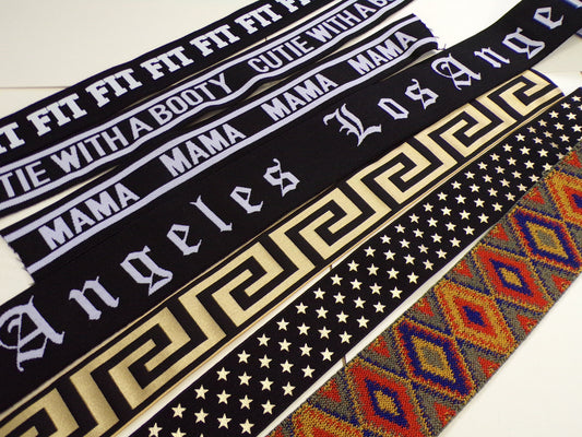 Elastic - 25mm 35mm 40mm wide, multiple options,  Quality Elastic, jacquard elastic, zig zag elastic, Greek key elastic, elastics, logo,1mtr