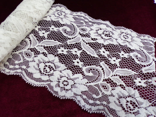 Elegant FLORAL Stretch Lace Trim 15cm wide, stretch lace,