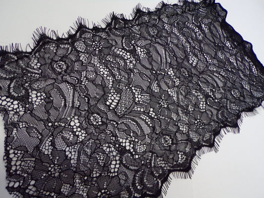 Delicate Lace, Black Eyelash Lace Trim, 21cm wide, fashion lace