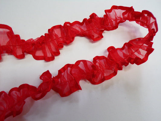 Beautiful Red Ribbon Tape for Sewing, Craft, 3cm wide, gathered organza, frill, red frill, Christmas