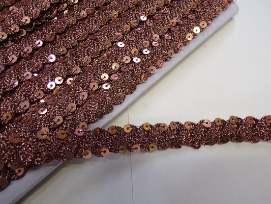 2 Mtr, Sequins & Lurex Bronze Trim, Rigid Tape, 12mm, sequins, lurex tape, sequin tape