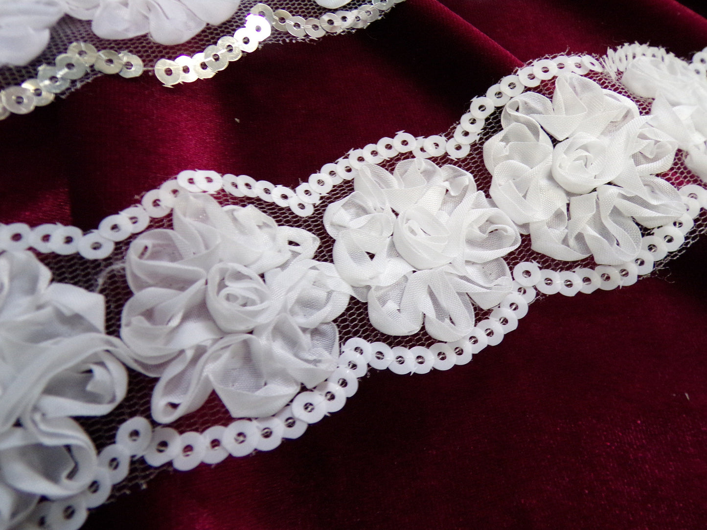 Organza Flowers Lace, Rose Tape with Sequins, 4.5cm wide, rose tape, sequins lace, floral lace