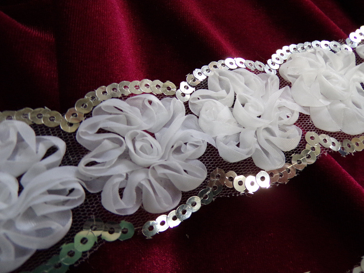 Organza Flowers Lace, Rose Tape with Sequins, 4.5cm wide, rose tape, sequins lace, floral lace