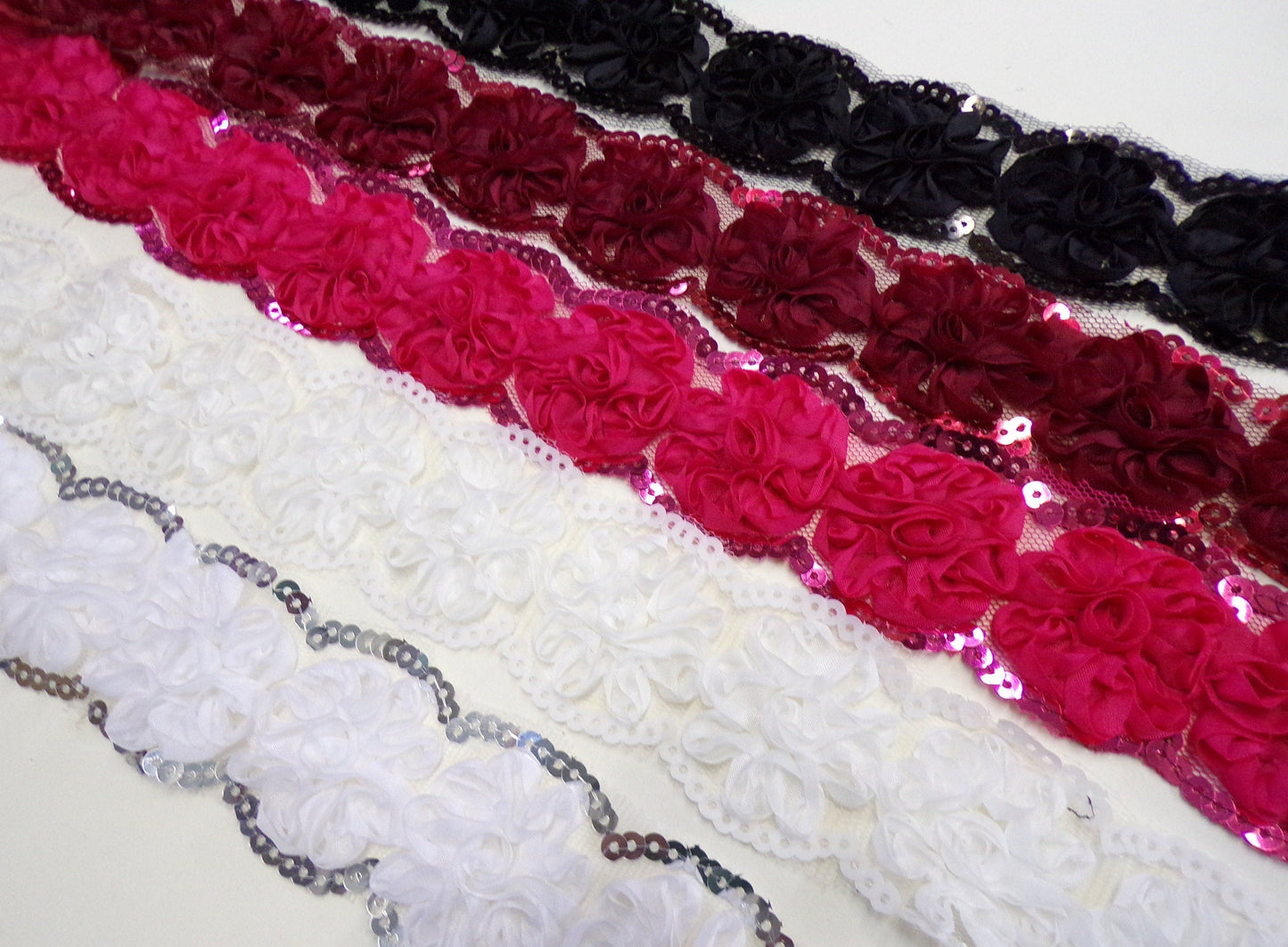 Organza Flowers Lace, Rose Tape with Sequins, 4.5cm wide, rose tape, sequins lace, floral lace