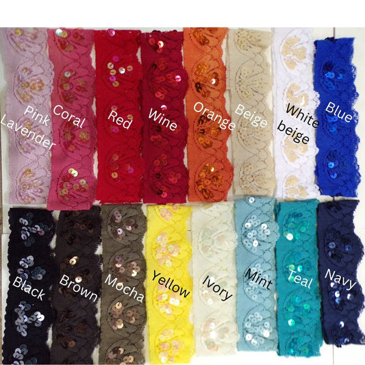 4cm wide, Fine Sequins Stretch Lace Trim for Sewing, Craft, lace, sequins lace, 24 colours available! Sequins lace, lace, lingerie lace