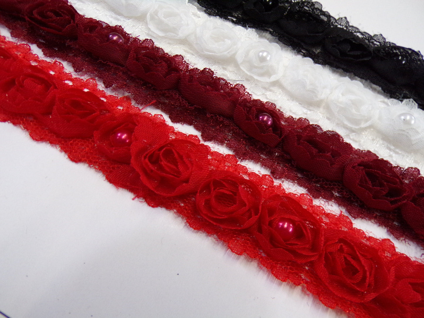 Beautiful Rose Mesh Tape with Pearl, Decoration, Scrapbooking, Sewing, 2.5cm wide, Floral with Pearl