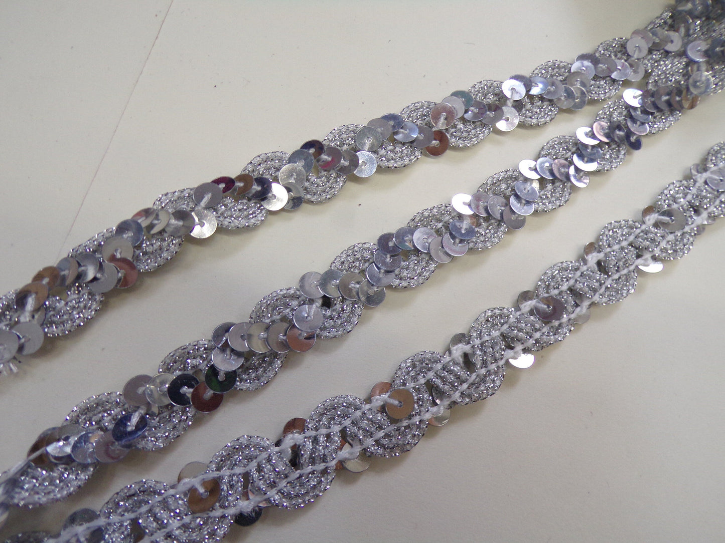 1 Mtr, Sequins & Lurex Silver, Brown Trim 15mm, sequins, lurex trim, Decor, Sewing, Hair Crafts, 3 colours