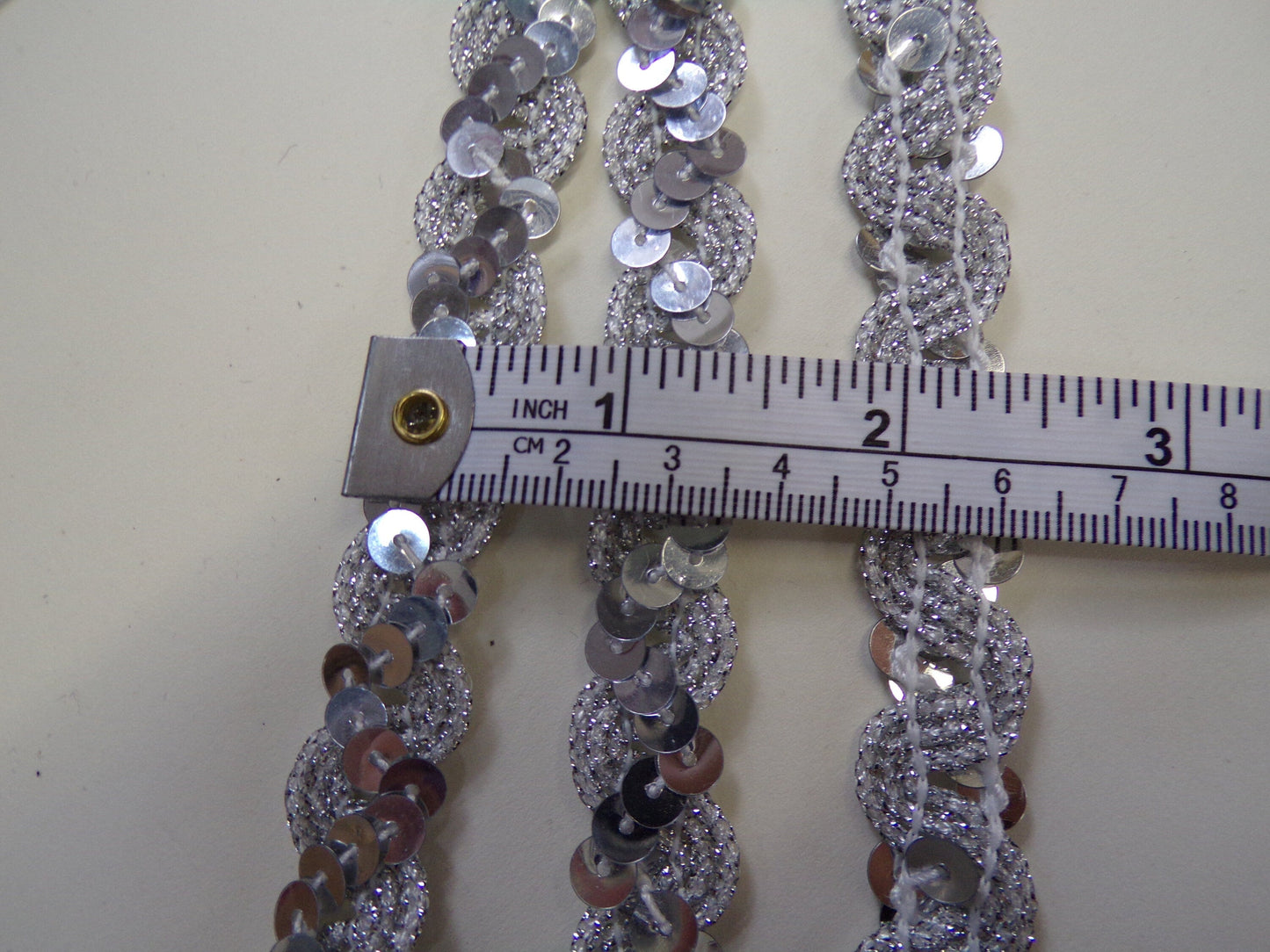 1 Mtr, Sequins & Lurex Silver, Brown Trim 15mm, sequins, lurex trim, Decor, Sewing, Hair Crafts, 3 colours