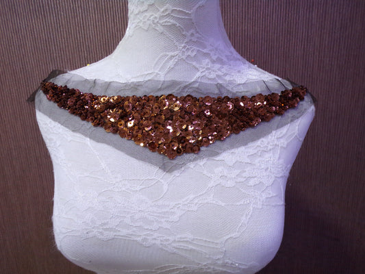 Beautiful Sequin Applique Patch Neck Trim, Round Neck