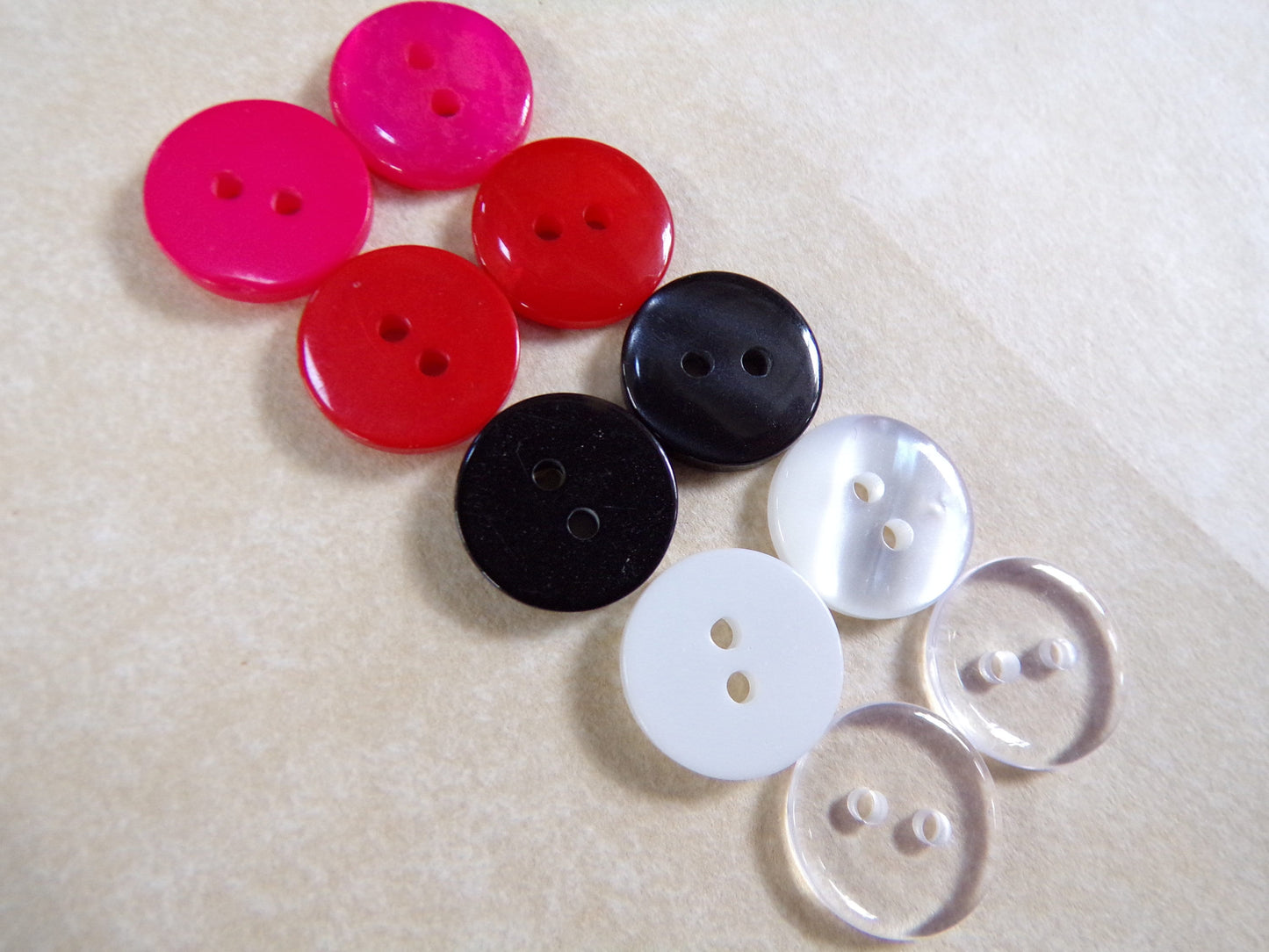 Shirt buttons, 20L 11.5mm Black White Clear Red Pink Colours