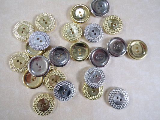 6Pcs,  Metal Look Buttons,34L-21mm, buttons, silver buttons, gold buttons, metallic buttons