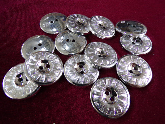 Silver Metal Look Buttons, 2-hole Round Buttons 25mm 40L Pack of 6