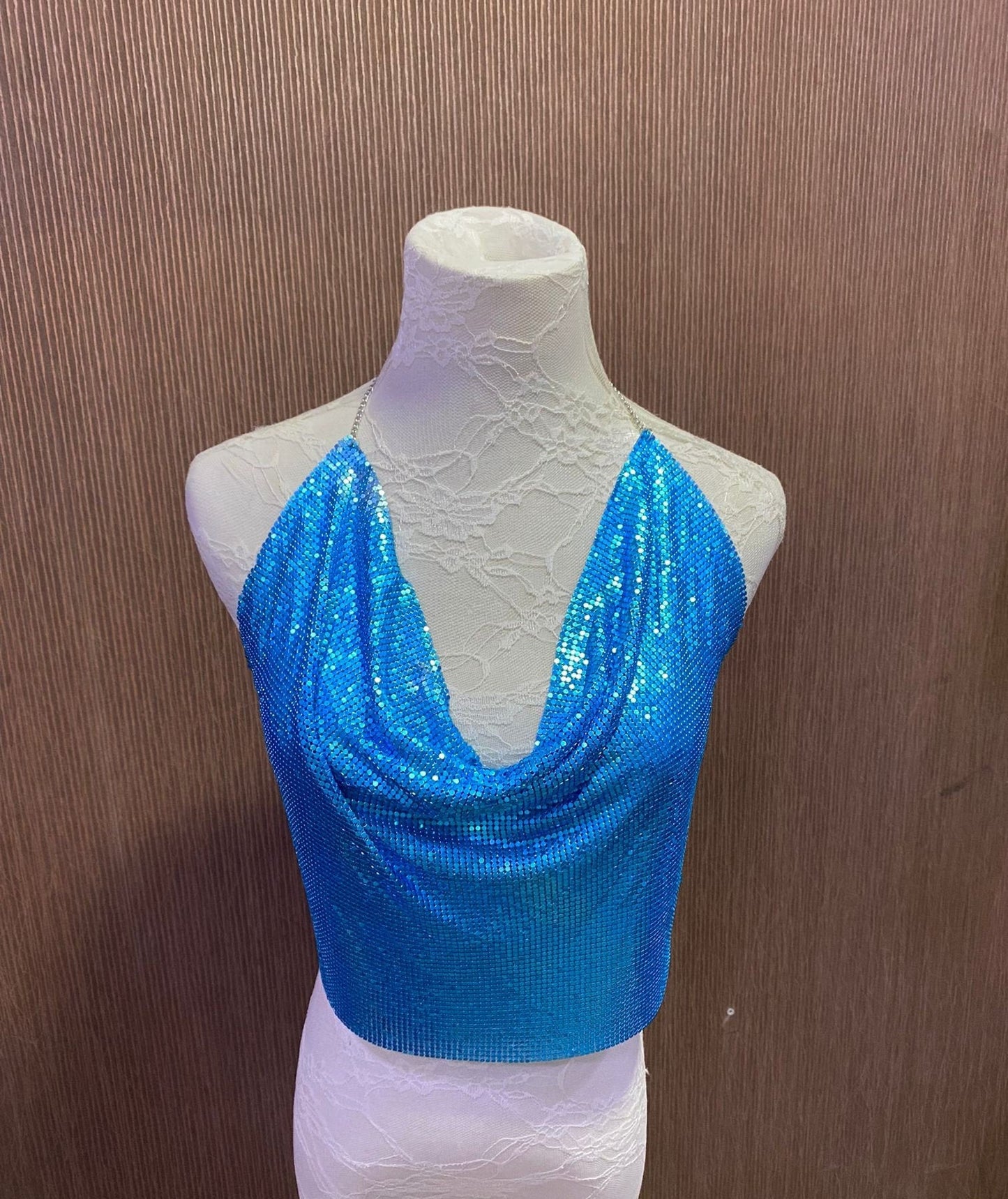 Rhinestone Chain Top, Exclusive Blue colour Crop Top, chainmail top, party top, metal top