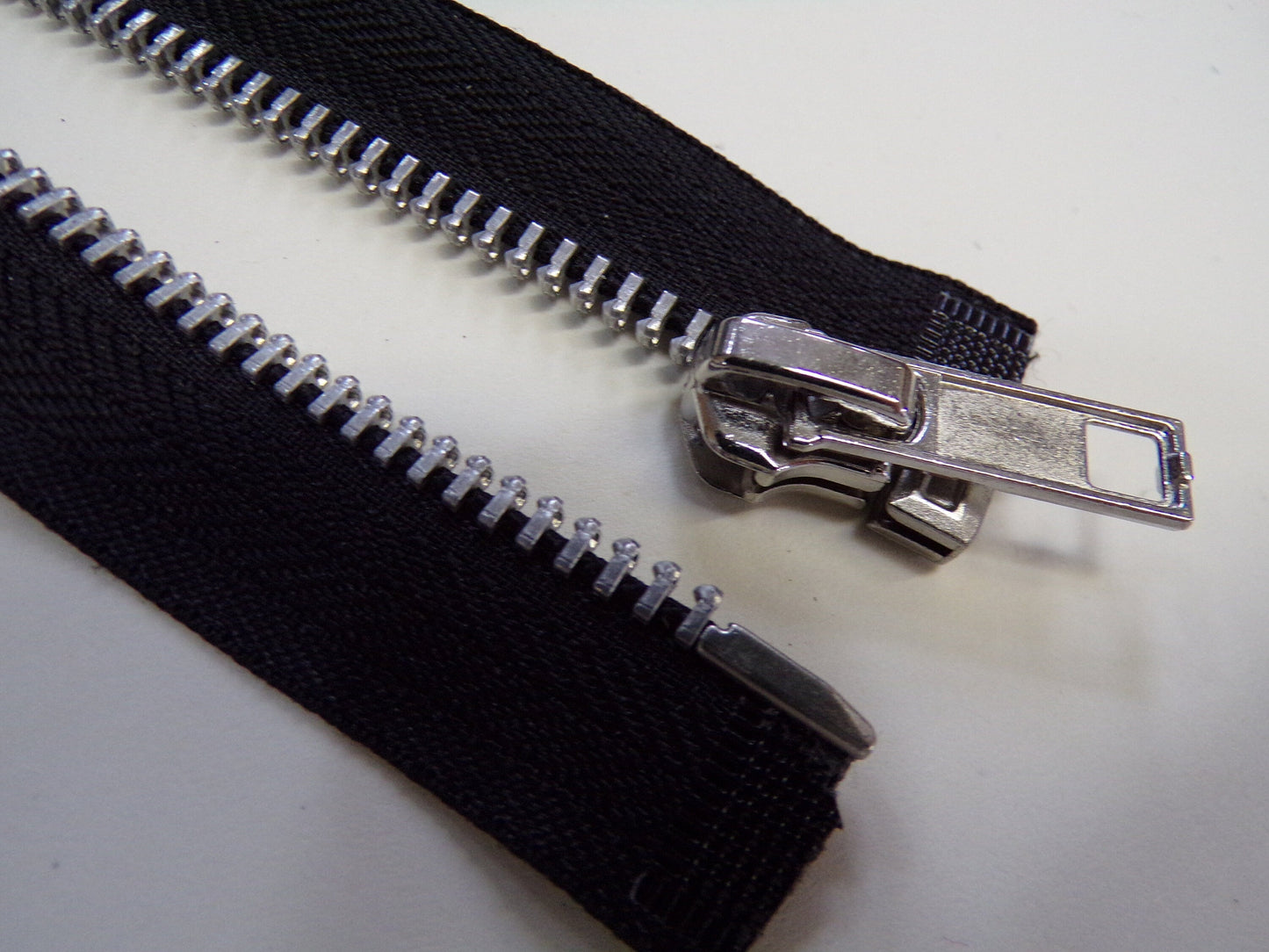 No.5 Black, Metal Open end zips, Black tape 4"-27" 1 pc - branded zips, open end zips, metal zips, coat zips, silver zips