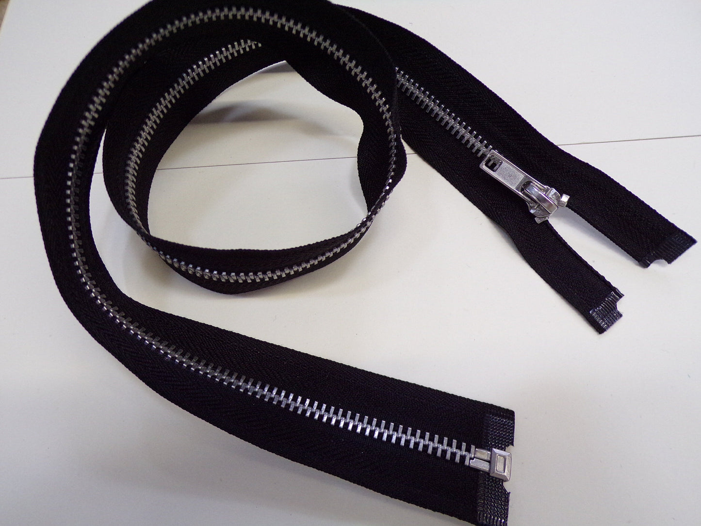 No.5 Black, Metal Open end zips, Black tape 4"-27" 1 pc - branded zips, open end zips, metal zips, coat zips, silver zips