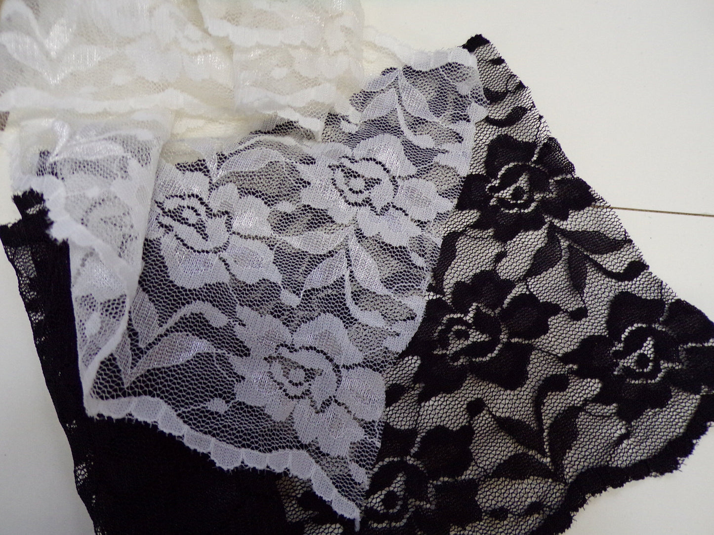 2mtr Delicate Black White Lace Trim 15cm wide, Dress lace, Lingerie, Headband, Sewing lace, French lace