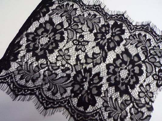 Delicate Black Eyelash Lace Trim 26cm wide, black lace, Sewing, Craft, eyelash lace, fashion lace