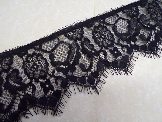 Delicate Black Eyelash Lace Trim 8.5cm wide, lace, rigid lace, eyelash, lingerie lace, tops, dresses, clothing