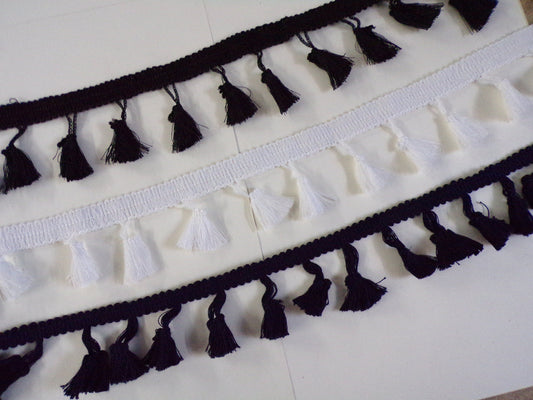 Tassel Trim, Fringe, Boho, Holiday and Celebration Decor, Home Decoration, Sewing, Craft, Festival tassel Black/Navy/Ivory