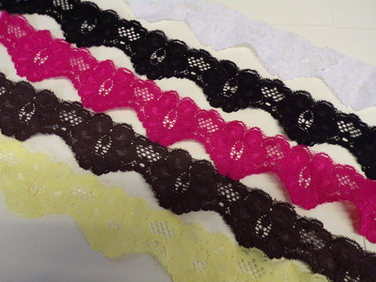 4cm Wide, Stretch Lace Trim, Sewing, Ribbon, Craft, Dress, Lingerie lace, 6 colours, scallop lace