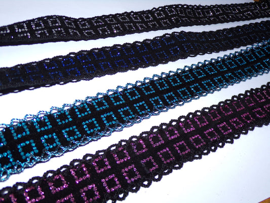 2.5cm wide Rigid Trim, velvet Ribbon, velvet glitter, Craft, Sewing, Velvet ribbon, Embroidered