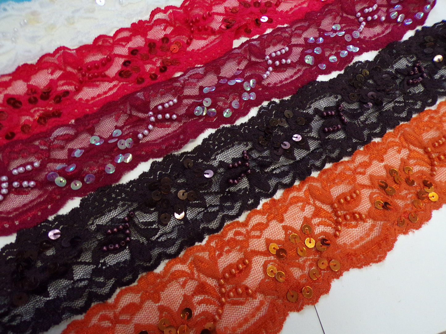 Embroidered sequin and beaded lace, 6cm wide, 1 metre, 8 colours, sequin lace, bead lace, stretch lace