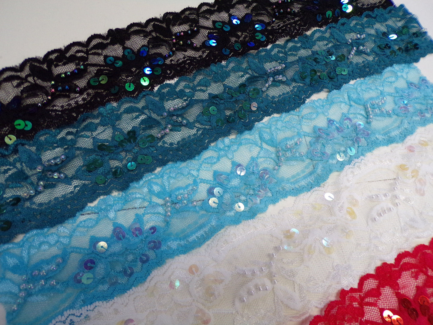 Embroidered sequin and beaded lace, 6cm wide, 1 metre, 8 colours, sequin lace, bead lace, stretch lace