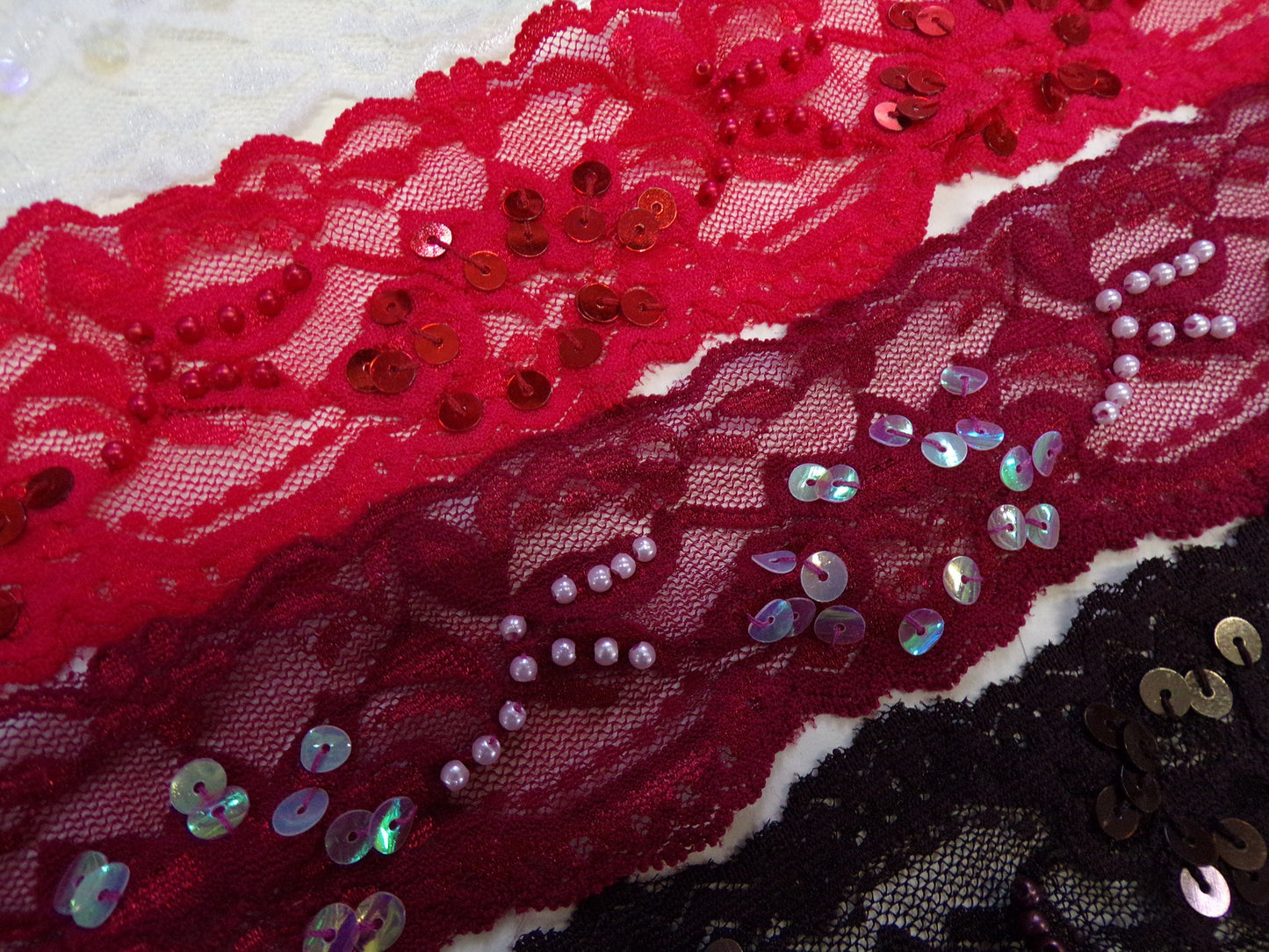 Embroidered sequin and beaded lace, 6cm wide, 1 metre, 8 colours, sequin lace, bead lace, stretch lace